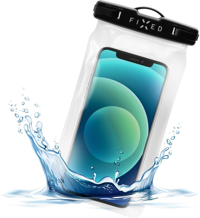 Këllëf i papërshkueshëm nga uji FIXED Float për celular, universal, IPX8, i zi