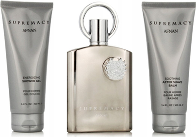 Set parfumesh Afnan Supremacy Silver pour homme, EDP 100ml, 3 pjesë, argjendtë