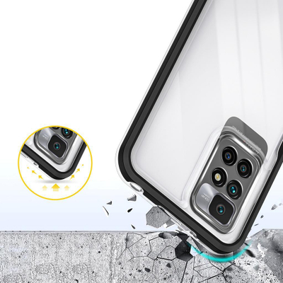 Kapak 3n1 për telefon Xiaomi Redmi 10, transparent, me kornizë antirrëshqitëse, i zi