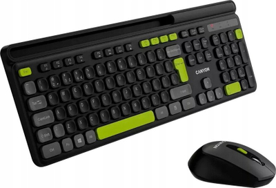 Set tastiere edhe mausi wireless Canyon CNS-HSETW5BK, 105 taste, USB, i zi me të verdhë