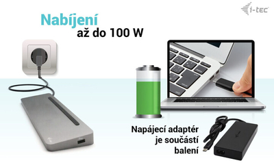 Docking Station i-tec USB-C Metal Ergonomic, 3x 4K Display, PD 100W + i-tec Universal Charger 100 W