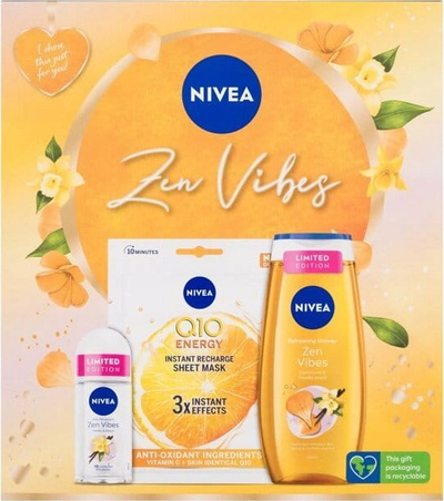 Set dhurate Nivea Zen Vibes, xhel dushi 250 ml, deodorant roll-on 50 ml, maske fytyre Q10
