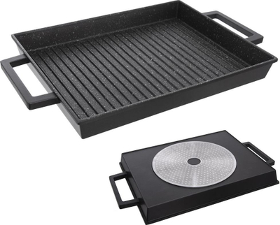 Pjatë grilli shumëpërdorimshme, jo ngjitëse, për sobë, grill dhe furrë, e zezë