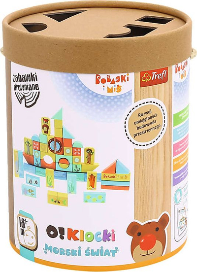 Blloqe druri Trefl O!Klocki Sea World Bobaski and Teddy Bear, set edukativ me 53 copa, shumëngjyrëshe