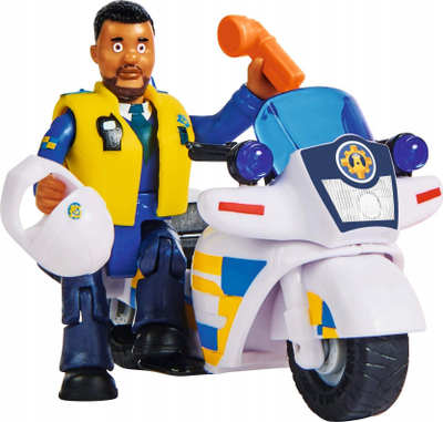 Lodër motor policie Simba Fireman Sam Malcolm, me figurë, bardh e blu