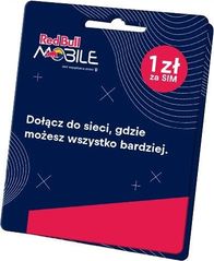Kartë SIM Red Bull Mobile Starter, para‑pagese, internet 5G, blu e kuqe