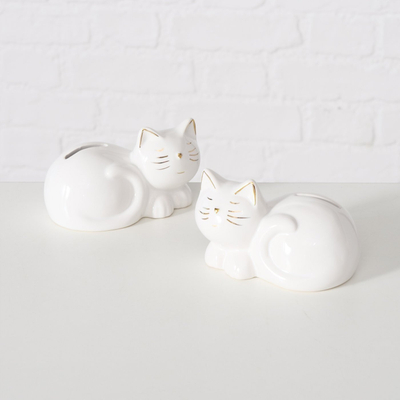 Kasafortë dekorative Boltze White Cat, qeramike, e hapshme, e bardhë