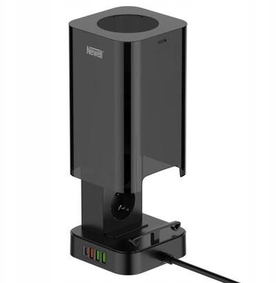 Stacion energjie Newell GaN Power Cube 8 në 1, 4 priza, USB A, USB C edhe karikues wireless 15W, i zi