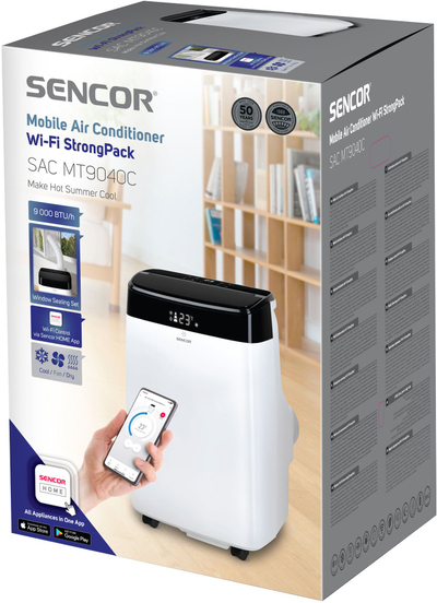 Kondicioner mobil Sencor SAC MT9040C, me WiFi, për 35 m², bardh e zi
