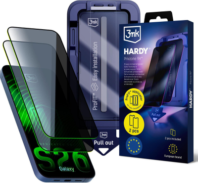 Xham mbrojtës 3mk Hardy Privzone 9H, për Samsung Galaxy S26, 2 copë, i zi