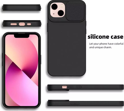 Mbulesë telefoni iberry Slide Case për iPhone 13 Pro, TPU i butë e fleksibël, mbrojtje kamere me rrëshqitje, e zezë