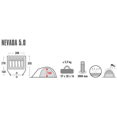 Çadër kampingu High Peak Nevada 5.0, familjare 5 persona, gri me neon jeshile