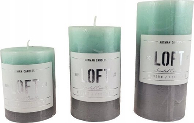Qiri me aromë Artman Loft Medium Cylinder, më erë shafran e kanellë, turkeze me gri