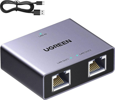 Ndarës rrjeti Ethernet, 1 me 2, 1000Mbps Gigabit, RJ45 me furnizim USB C, i zi