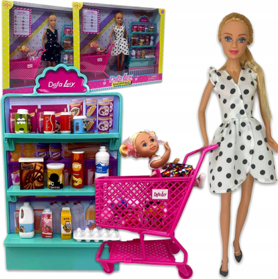 Set lodër Defa Lucy Supermarket, kukull 30 cm, pajisje marketi, shumëngjyrësh
