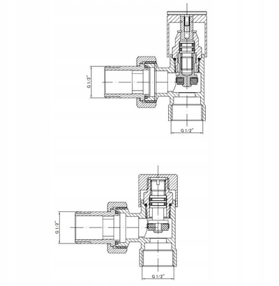 Set valvulash radiatorësh inline dhe këndore, 1/2" BSP, 15mm, e bardhë me krom