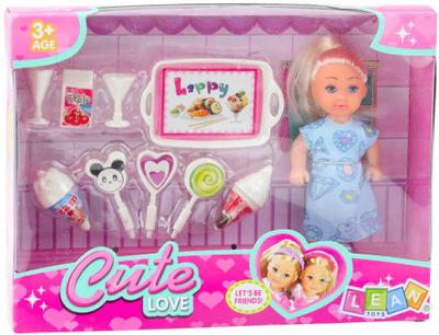 Set kukulle mini LeanToys, me aksesorë ëmbëlsirash, fustan blu