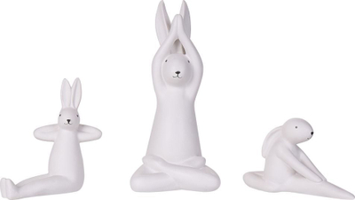 Set figura dekorative lepurushësh Beliani BREST, 3 copë, qeramikë, të bardha