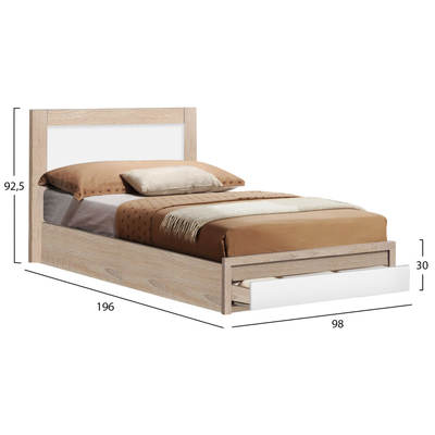Shtrat tek Homeline Melany HM346, 90x190 cm, me sirtar, sonoma e bardhë