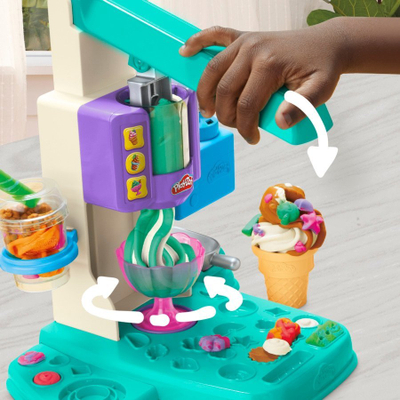 Сет за игра Play Doh Rainbow Swirl Ice Cream, многуобојна пластелина, аксесоари за сладолед, многуобоен