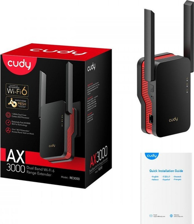 Zgjerues Wi‑Fi Cudy RE3000 AX3000, Wi‑Fi 6, Dual Band, i zi