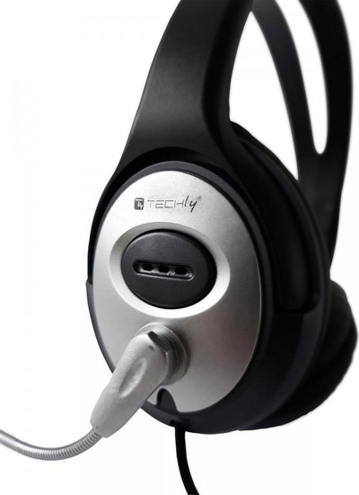 Kufje stereo për kompjuter Techly, me mikrofon, me kabllo, zi argjend