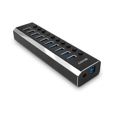 Qendër USB Lindy, 10 porte, 3.0, 5 Gb/s, e zezë