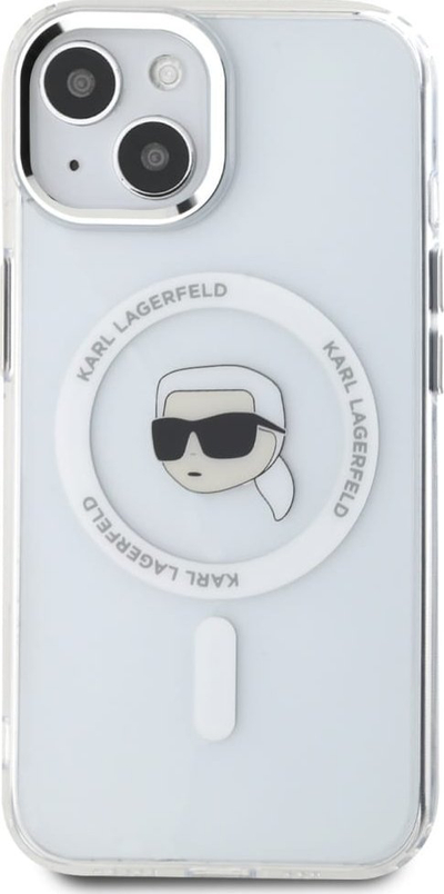 Заштитна маска за телефон Karl Lagerfeld IML Head Metal Frame MagSafe, за iPhone 15, транспарентна