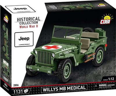 Set ndërtimi Cobi Historical Collection WWII Jeep Willys MB Medical, shkalla 1:12, shumëngjyrësh