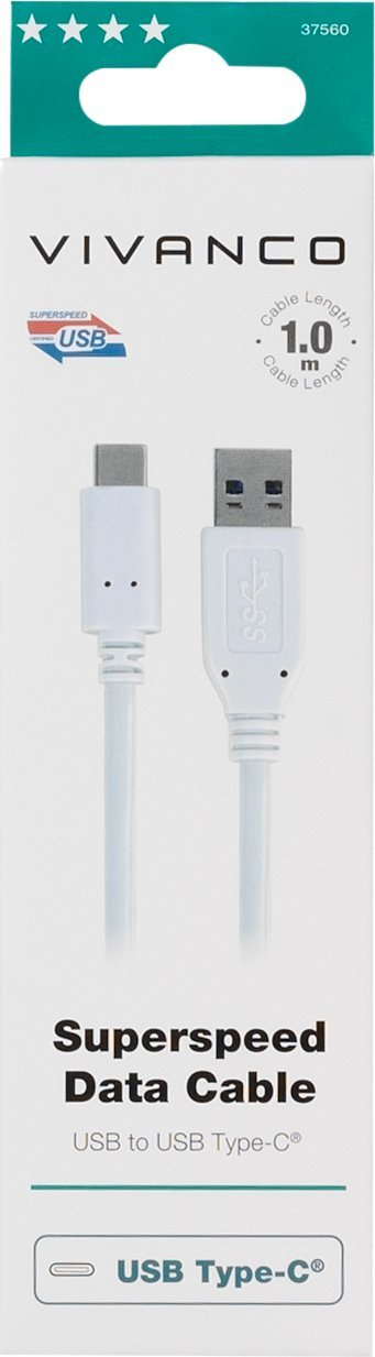 Kabllo USB Vivanco, USB-A me USB-C, USB 3.1 Gen 1, 1 metër, e bardhë