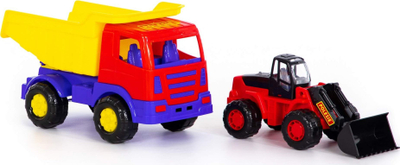 Set lodrash ndërtimi Polesie Mirage 46840, kamion kiper dhe traktor ngarkues, shumëngjyrësh