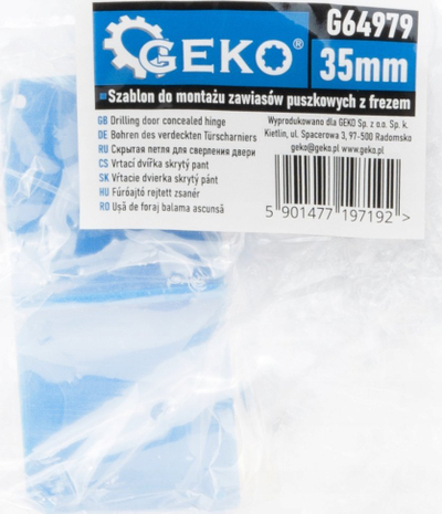 Shabllon shpimi për mente pusulle Geko G64979, frezë 35mm, guide 37mm, blu