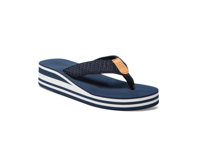 Flip-flop për femra TBS Granada, platformë wedge, navy e bardhë