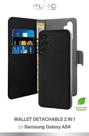 Këllëf-portofol Puro për Samsung Galaxy A54 5G, 2 në 1 me magnet, i zi