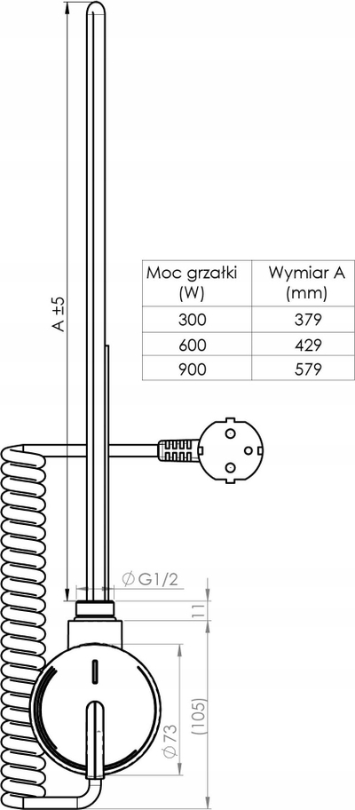 Rezistencë elektrike për radiator Enix Ohrieva GV, 300W, termostat, krom