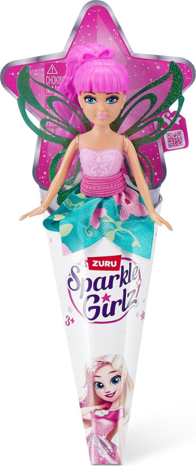 Kukull ZURU Sparkle Girlz Mini Pop, në paketim si kornet akulloreje, me flokë dhe fustan shumëngjyrësh