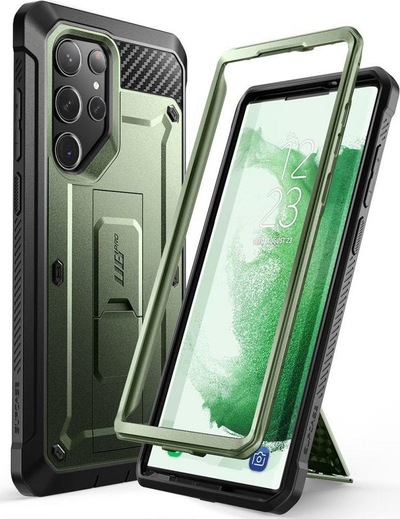Mbulesë telefoni SUPCASE Unicorn Beetle Pro për Samsung Galaxy S23 Ultra, me kapëse rripi, me stand, jeshile e zezë