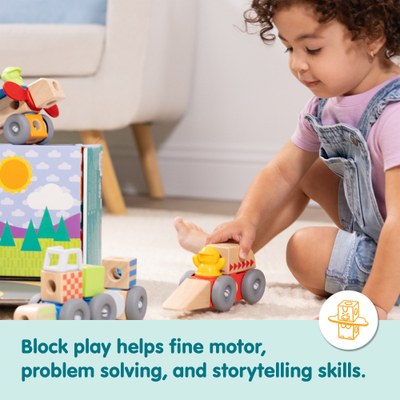 Сет дрвени игри Melissa и Doug Blockables Vehicles, градежни блокови, различни возила, многуобоен