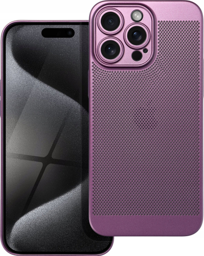 Mbulesë telefoni Breezy për iPhone 15 Pro Max, rrjetë ajrimi, vjollcë