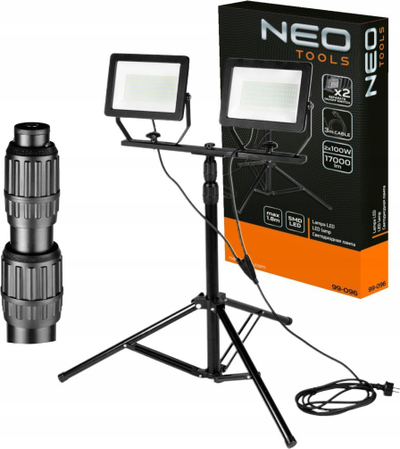 Reflektor i dyfishtë NEO TOOLS 200W LED, 17000 lm, me tripod