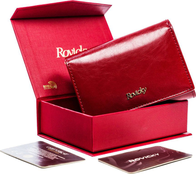 Portofol gocash Rovicky, lëkurë natyrale, Stop RFID, i kuq