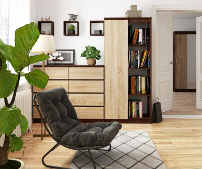 Raft librash Office Bookcase R CLP 1D 4S, 80x180cm, panel i laminuar 16mm, wenge edhe sonoma