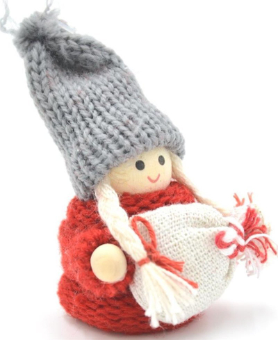 Varëse dekorative Krishtlindjesh Saska Christmas Hanging Doll, kukull me zile, druri dhe tekstil, e kuqe gri