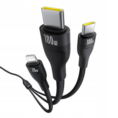Kабел USB Baseus Flash 3in1, USB во USB C и Lightning, 100W, 1.5m, црна
