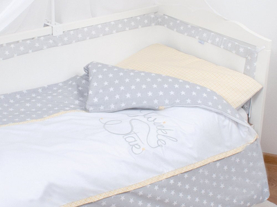 Kompleti i shtratit për bebe estilex Twinkle Star 42, 100x135 cm, pambuk, gri me yje