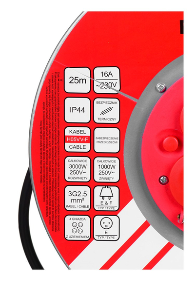 Rrjetkaboltë me rrotull Vertex Electric PB25METAL, 25m, 3x2.5mm² IP44, e zezë