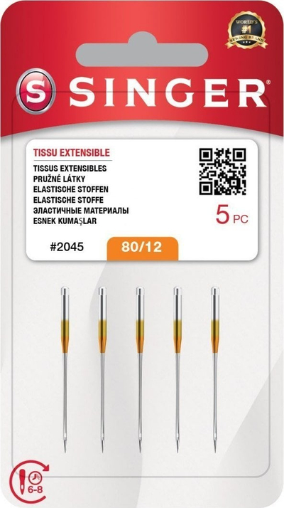 Gjilpëra qepëse Singer 2045, për materiali elastik, nr 80, 5 copë