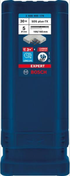 Set stërvitëse betoni Bosch Expert SDS plus 7X, 5mm 165mm, 30 copë, blu