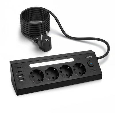 Furçëz rryme Huslog LED, 4x Schuko, 4x USB, i zi