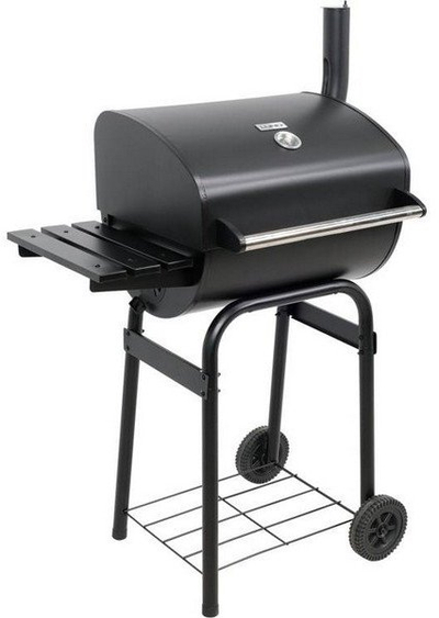 Skarë qymyri Garden Grill, me kapak, 2 rafte anësore, e zezë